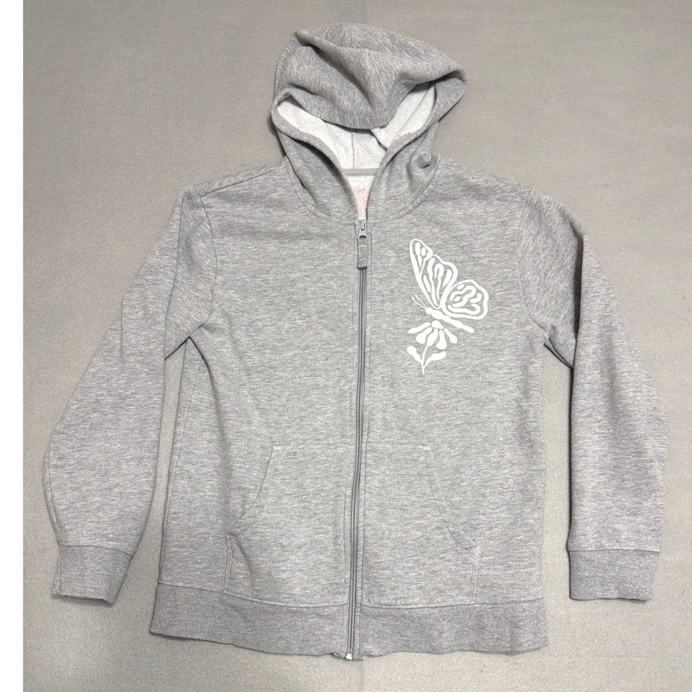 Cat & Jack Kids Gray Butterfly Graphic Zip Up Hoodie Sweatshirt XL 14